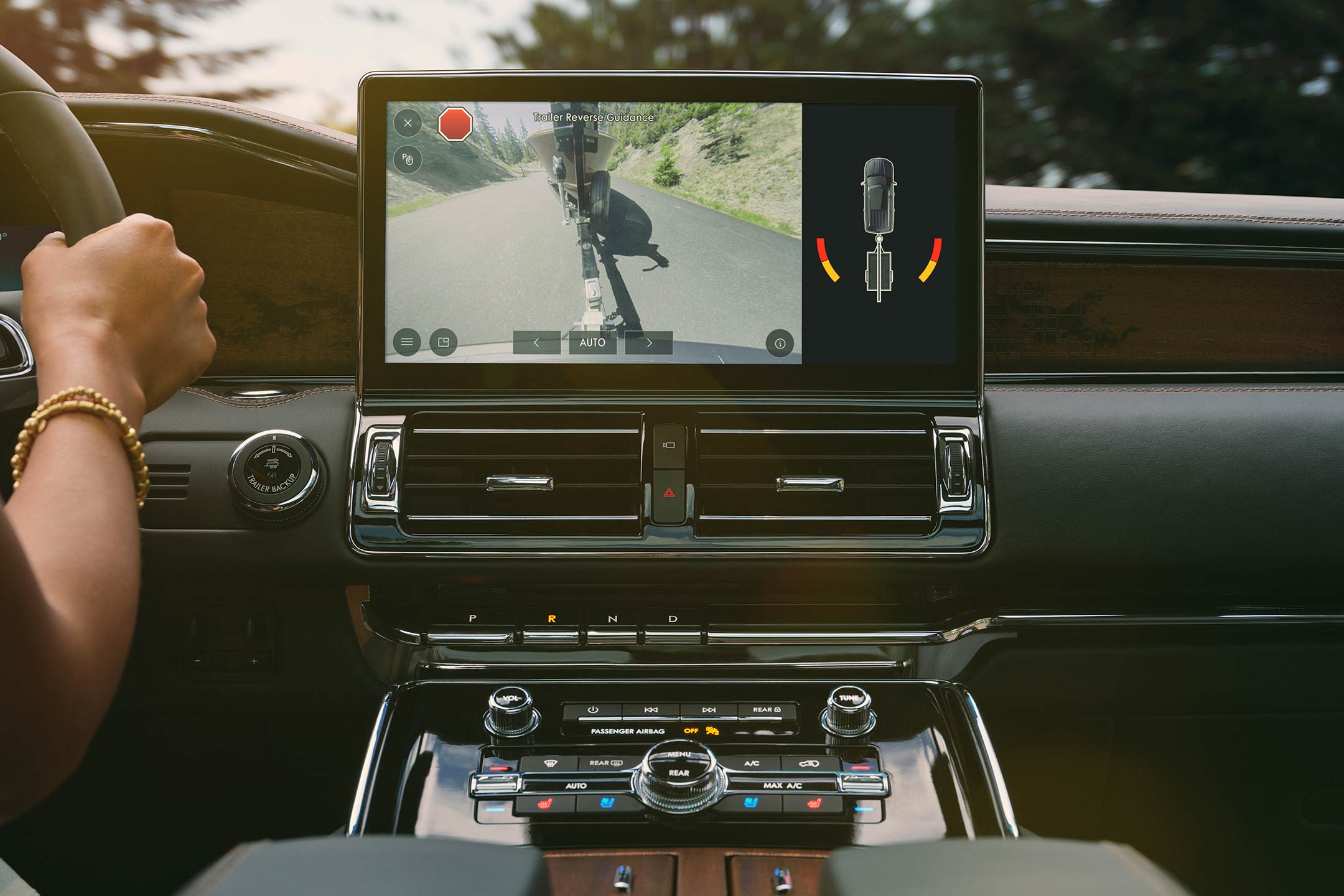 The Trailer Reverse Guidance view is shown on the 13.2-inch LCD center touchscreen.